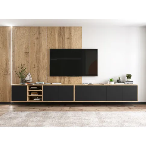 Zestaw 2 czarnych szafek rtv z pólkami otwartymi i zamkniętymi Foxton 15X