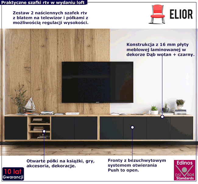 Komplet ściennych szafek rtv w stylu scandi loft Avila 15X
