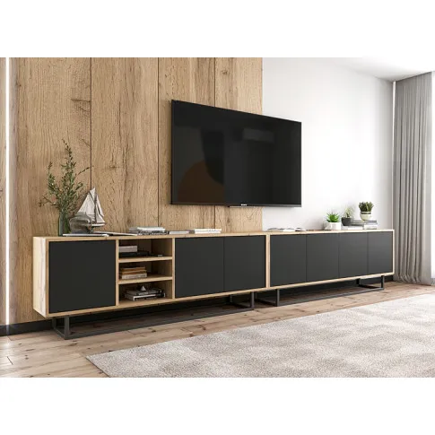 Komplet 2 czarnych stojących szafek rtv z półkami Foxton 16X