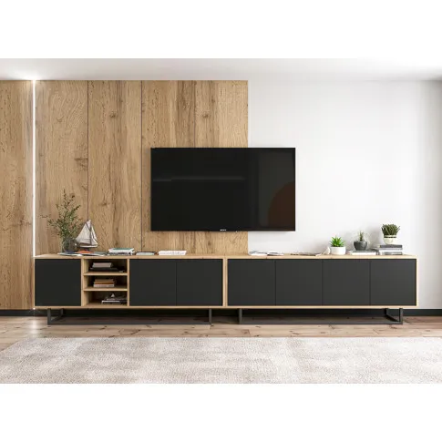 Zestaw czarnych stojących szafek rtv z półkami Foxton 16X