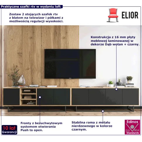 Zestaw stojących szafek rtv dąb wotan czarny Foxton 16X