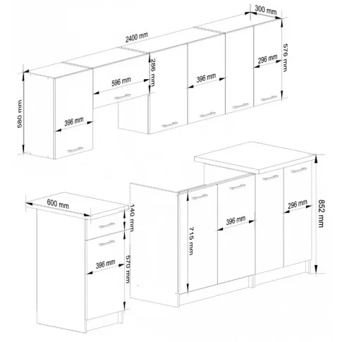 Wymiary mebli kuchennych Tereza 240 cm