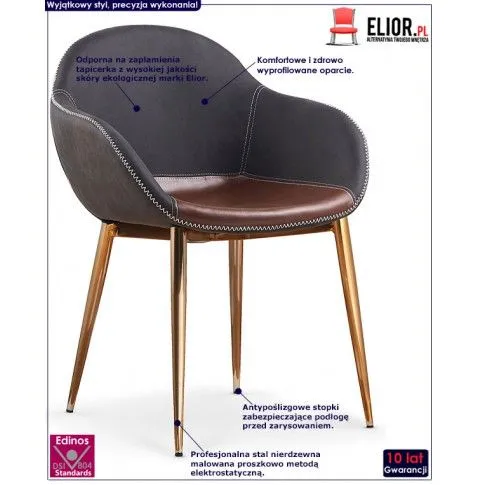 Fotografia Krzesło kubełkowe z podłokietnikami popiel + złote - Elena z kategorii Krzesła metalowe