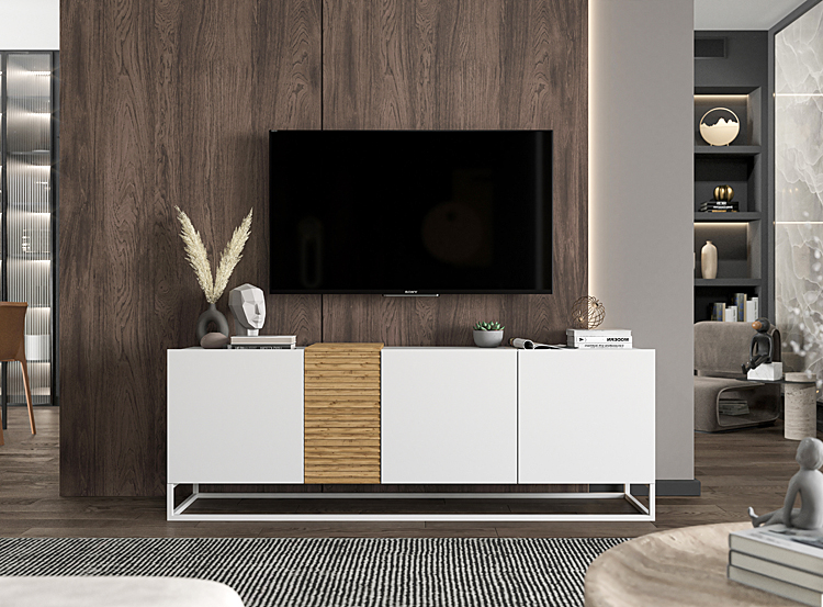 Aranżacja z wykorzystaniem loftowej szafki rtv Casini 3X