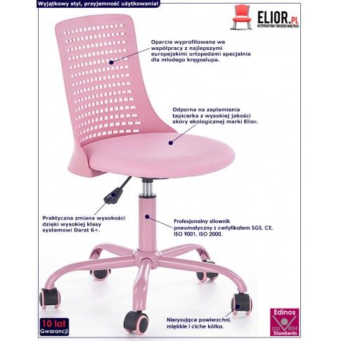 Fotografia Krzesło do biurka dla dziewczynki Moli - różowe z kategorii Fotele dla dzieci