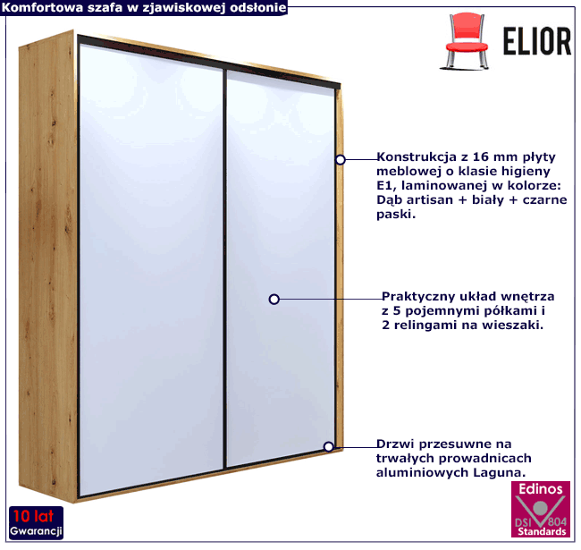 Minimalistyczna szafa przesuwna 200 cm Toria 2X