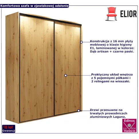 Szafa w dekorze dąb artisan czarne paski Savona 2X