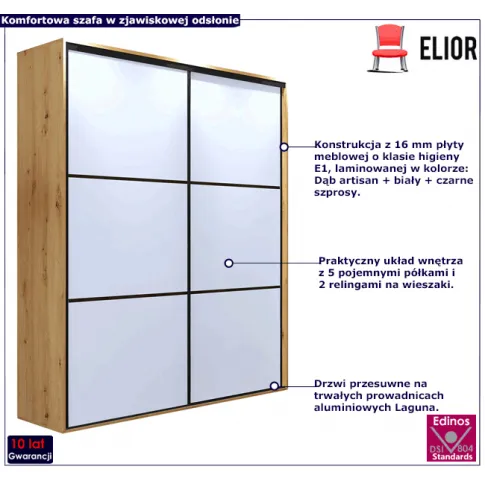 Szafa w dekorze dąb artisan biały czarne szprosy Savona 2X