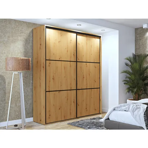 Aranżacja z szafą przesuwną dąb artisan czarne szprosy Savona 2X