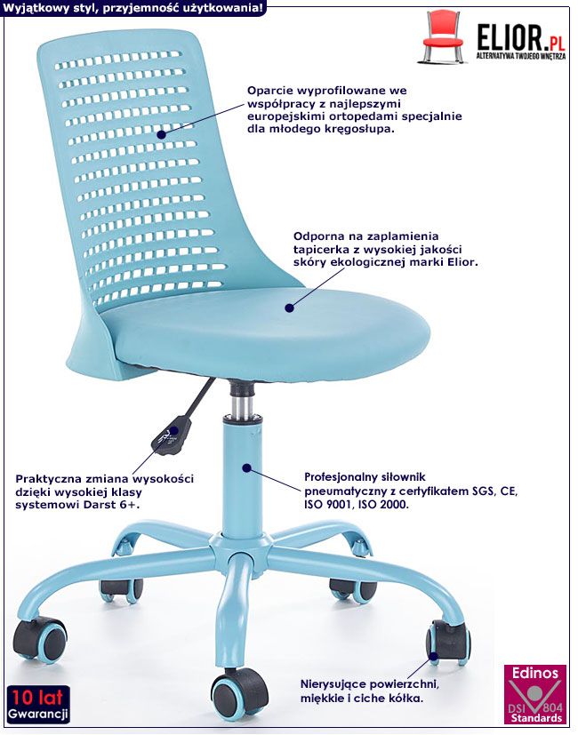 Wentylowany niebieski fotel młodzieżowy Amos