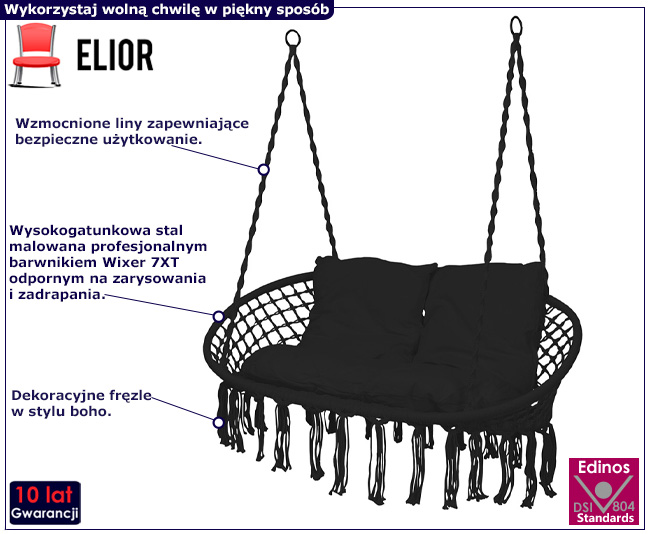 Czarna huśtawka w stylu boho Stelli 3X