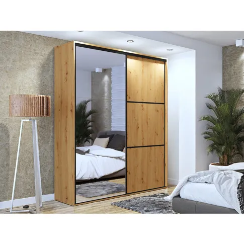 Aranżacja z szafą przesuwną z lustrem dąb artisan czarne szprosy Savona 3X