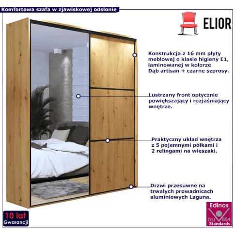 Szafa przesuwna dąb artisan czarne szprosy Savona 3X