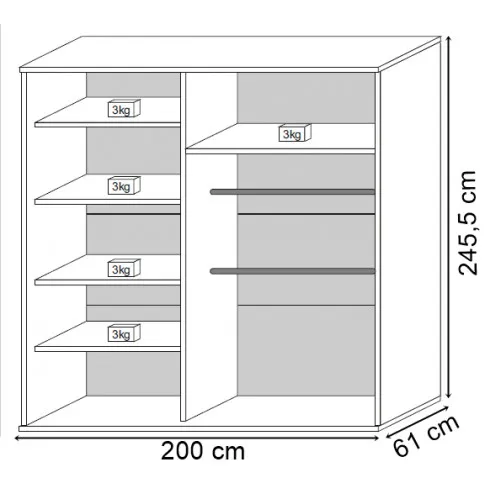 Wymiary szafy przesuwnej 200 cm Savona