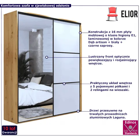 Szafa przesuwna dąb artisan biały czarne szprosy Savona 3X