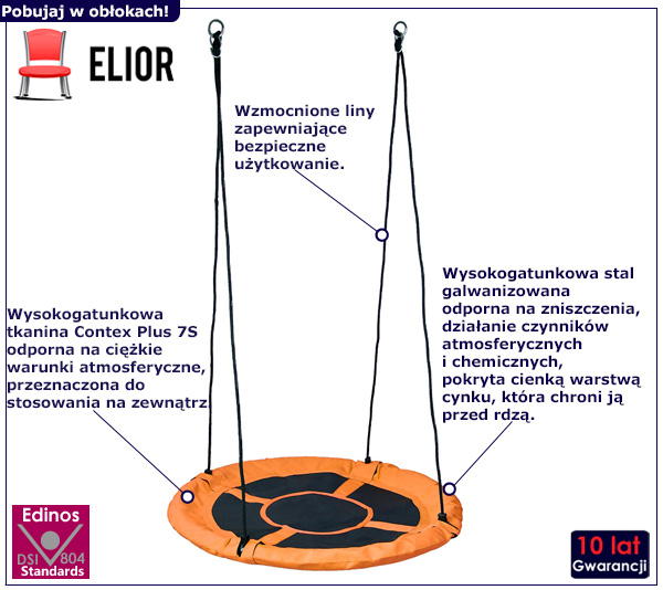Pomaranczowa okrągła huśtawka Sakam 60 cm