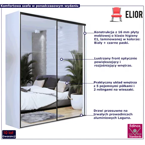 Szafa z lustrem w dekorze biel czarne paski Savona 4X