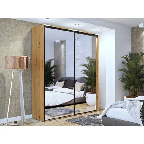 Aranżacja z szafą przesuwną z lustrem dąb artisan czarne paski Savona 4X