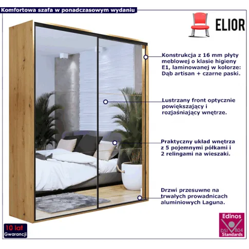 Szafa z lustrem w dekorze dąb artisan czarne paski Savona 4X