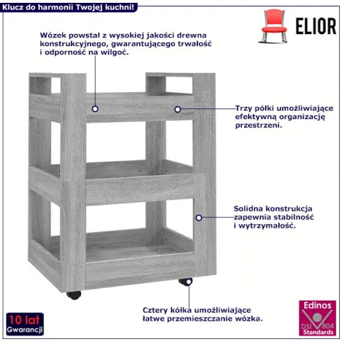 Mobilny wózek kuchenny szary dąb Afex