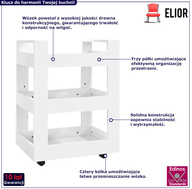 Mobilny regał na kółkach z trzema półkami do kuchni Noden