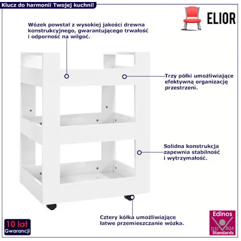 Mobilny regał do kuchni biały połysk Afex