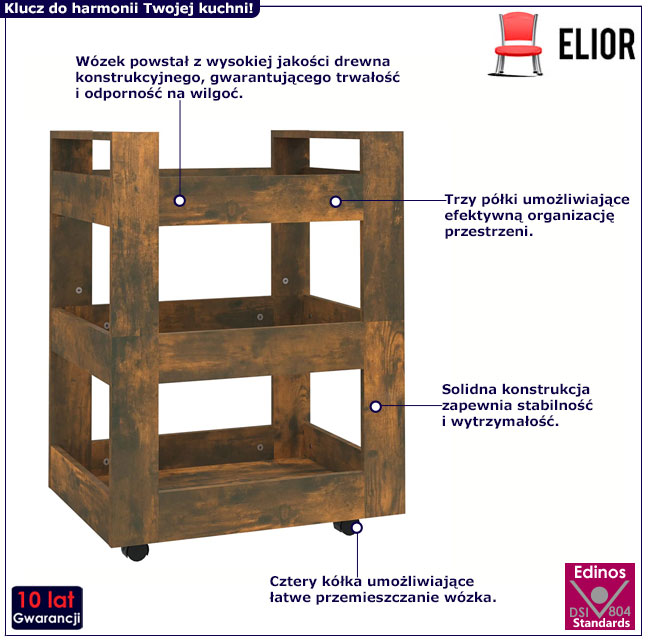 Mobilny regał do kuchni dąb przydymiony Noden
