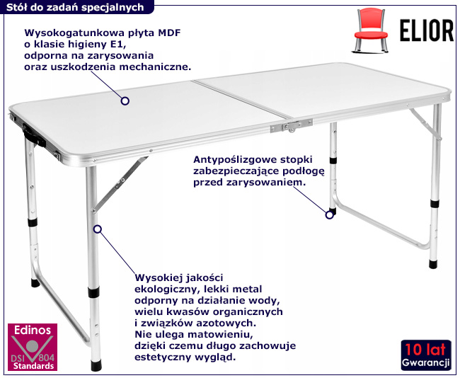 Biały stół kempingowy Hipes