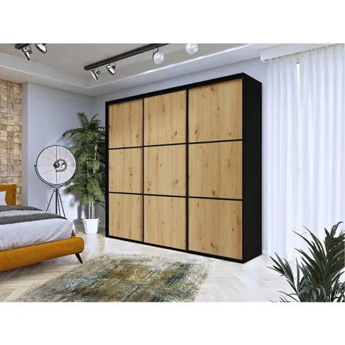 Aranżacja z szafą przesuwną czarny dąb artisan czarne szprosy Savona 5X