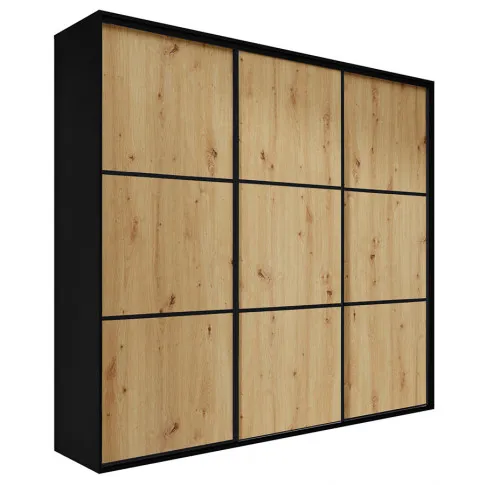 Szafa przesuwna trzydrzwiowa czerń dąb artisan czarne szprosy Savona 5X