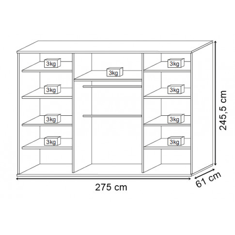 Wymiary szafy trzydrzwiowej przesuwnej 275 cm Savona