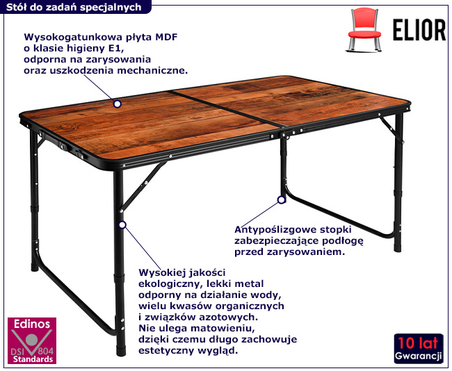 Brązowy prostokątnystół kempingowy Hipes