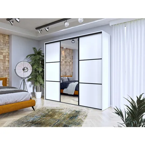 Aranżacja z szafą z lustrem biała czarne szprosy Savona 6X