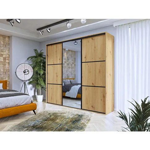 Aranżacja z szafą z lustrem dąb artisan czarne szprosy Savona 6X