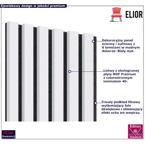 Dekoracyjny panel z lamelami biały mat Mavel