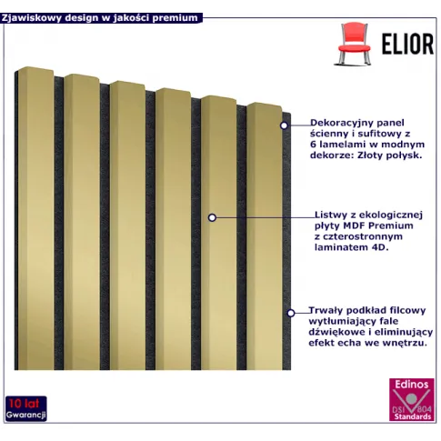Dekoracyjny panel z lamelami złoty połysk Mavel