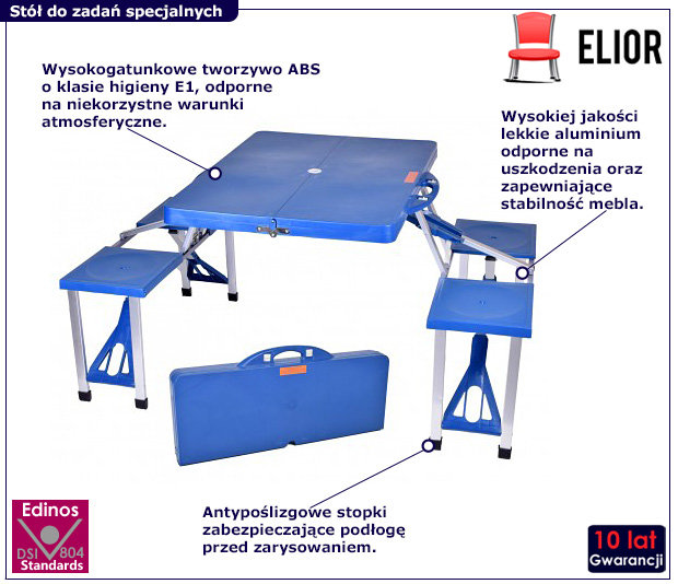 Niebieski stolik kempingowy Batisto