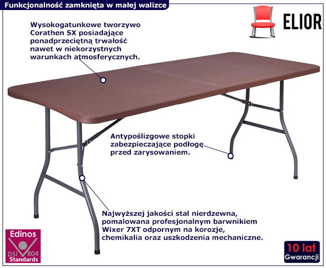 Prostokątny składany stół cateringowy Takira