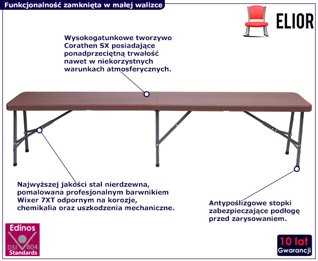 Prostokątny składany stół cateringowy Takira
