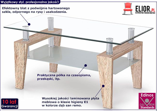 Szklana ława dąb san remo Arisa