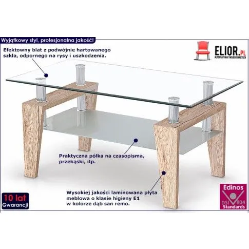 Fotografia Ława szklana Lofter - dąb san remo z kategorii Ławy i stoliki