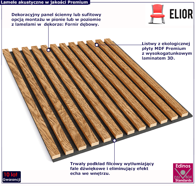 Ozdobny lamelowy panel ścienny na filcu Giznia