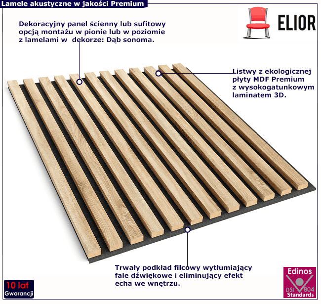 Ozdobny lamelowy panel ścienny na filcu Giznia