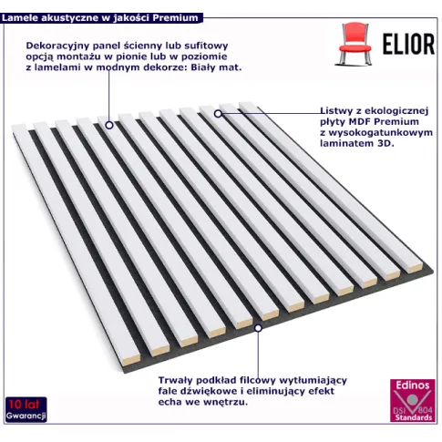 Dekoracyjny panel z lamelami biały mat Luksor