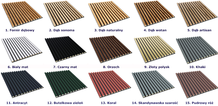 Dostepne opcje kolorystyczne panelu ściennego Giznia