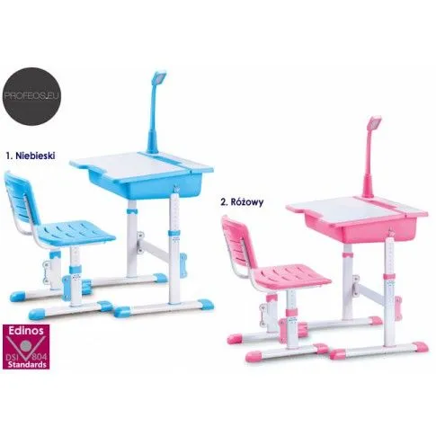 Zdjęcie biurko z krzesełkiem i lampką Flins - różowe, Biurka | Edinos.pl