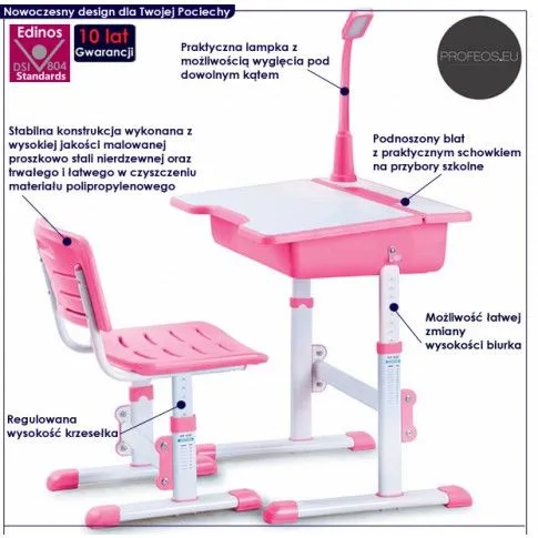 Fotografia Biurko z krzesełkiem i lampką Flins - różowe z kategorii Pokój dziecięcy