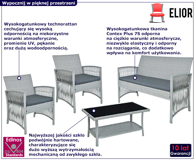 Popielaty zestaw mebli ogrodowych Belvos