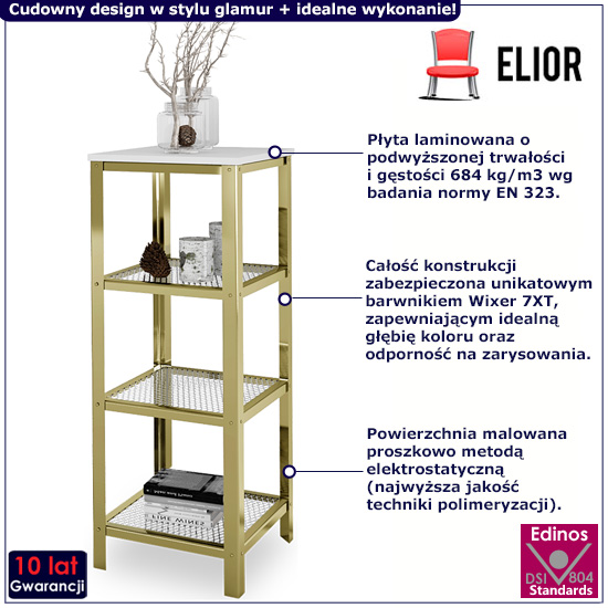 Nowoczesny regał Olik 4X złoty+biały blat