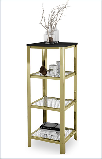 Wąski regał Nessebax 4X złoty+czarny blat